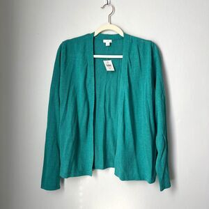 NWT J. Jill Blue Green Teal Lightweight Linen Blend Open Summer Cardigan Sz M
